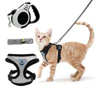 TenaLucy Cat Harness, Escape Proof (Grey), Cat Lead with 5 m / 16.4 Feet (White), Cat Lead with Harness for Cats, Adjustable, Cat Harness Set with Lead for Cats and Dogs