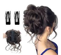 TenaLucy Hairpiece with Clip, Bun Hairpiece, Bun Hair Scrunchies, Curly Messy Bun Hairpiece, Ponytail Extension Claw Clip (Brown Black)
