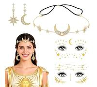 TenaLucy Head Chain, Earrings Women, Face Tattoo, Fortune Teller, Hair Chain, Boho Statement Jewellery, Hair Accessories, Girls, Goddess Moon Stars Hair Accessories, Gold for Wedding, Festival, Party
