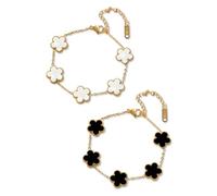 TenaLucy Pack of 2 Bracelet with Five Leaf Clover Leaf Clover Lucky Bracelet Simple Design Style Women's Jewellery Set Waterproof Bracelets Set Friendship for Women Girls