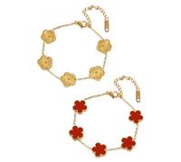 TenaLucy Pack of 2 Bracelet with Five Leaf Clover Leaf Clover Lucky Bracelet Simple Design Style Women's Jewellery Set Waterproof Bracelets Set Friendship for Women Girls, rot+gold, Stainless Steel