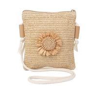 TenaLucy Women's Summer Straw Bags, Straw Bag with Flower, Summer Bags, Women's Braided Zip, Adjustable Shoulder Bag, Boho Handbag for Holiday, Beach, Travel, khaki