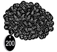 Tenare 1-200 Plastic Table Number Tags with Hole, Black, 200 Pcs | Restaurant Table Numbers, Engraved Waterproof Small Discs for Table Key Locker, Outdoor Cafe Dormitory Hotel Without Key Ring