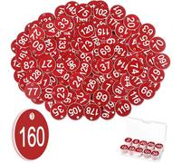 Tenare 1-200 Plastic Table Numbers with Hole Engraved Numbered Tags Waterproof Small ID Tags Discs Table Numbers for Outdoor Cafe Dormitory Restaurant Locker Hotel Gym Without Key Rings(Red)