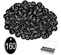 Tenare 1-200 Plastic Table Numbers with Hole Engraved Numbered Tags Waterproof Small ID Tags Discs Table Numbers for Outdoor Cafe Dormitory Restaurant Locker Hotel Gym Without Key Rings(Black)