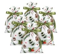 Tenare 100 Pcs Christmas Cellophane Treat Bags Bulk Christmas Plastic Goodie Candy Bags Pine Cones Pine Branch Wrapped Gift Bag with 40 Yards Ribbon for Xmas Party Favor Crafts, 6 x 9 Inch
