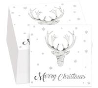 Tenare 100 Pcs Merry Christmas Silver Foiled Napkins Christmas Stag Party Paper Napkins Disposable Xmas Silver Serviettes Cocktail Serviettes for Xmas Party Supplies