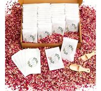 Tenare 100 Sets Wedding Confetti Bags Kit for 90-100 Guests Includes 360g Natural Dried Flower Dried Rose Petals Glassine Envelopes Paper Confetti Bags with Pattern for Wedding Anniversary