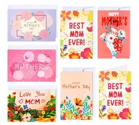 Tenare 12 Pcs Happy Mother's Day Cards Assorted Mothering Sunday Blank Greeting Cards Notecards Bulk Floral Small Note Card with Envelopes and Stickers for Mom Present Birthday, 4 x 6 Inch, 6 Designs