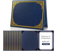 Tenare 12 Pcs Leather Certificate Holder 8.5 x 11 Inch Black Blue PU Diploma Cover with Gold Foil Border for Letter Phd Bachelor Master Diploma Award Folder for Graduation Competition Contest (Blue)