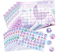 Tenare 12 Pieces Reward Chart with Stickers 6 Pieces Behaviour Charts, 6 Sheets/ 360 Pcs Reward Chart Reusable Stickers for Girl Boy Children Behavior Training Develop Habit(Purple,Mermaid)