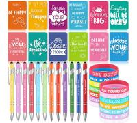 Tenare 12 Sets Inspirational Gift Include Employee Appreciation Pens Motivational Notebooks Rubber Bracelets for Students Office Coworker