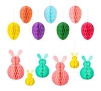 Tenare 13 Pcs Easter Hanging Decorations Easter Bunny Decorations Honeycomb Balls Paper Colorful Rabbit Eggs Ornaments for Home Tree Holiday Spring Party Supplies(Cute Style)