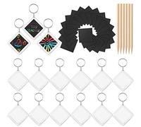 Tenare 15 Pcs Scratch Key Chain Set 1.73 Inch Scratching Keyring Scratch Crafts and Arts Rainbow Papers Acrylic Key Ring for Party Bag Fillers and Craft Supplies
