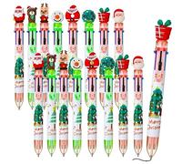 Tenare 16 Pack Christmas Ballpoint Pens Xmas Santa Theme Novelty 10-in-1 Retractable Marker Multicolor Pens for Students Gift Office Christmas Party Stationery Supplies(Stylish Style)