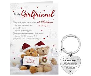 Tenare 2 Pcs Christmas Girlfriend Card Bear Gifts and Girlfriend Keyring from Boyfriend When I Tell You I Love You Keychain Greeting Card for Women Wife Girlfriend Her Envelope Gift for Christmas