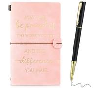 Tenare 2 Pcs Thank You Gift for Colleagues Women Teacher Leaving Gifts Employee Appreciation Inspirational Notebook Ballpoint Pen Leather Notepad A5 Award for Coworker Volunteer(Pink)