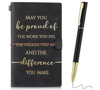 Tenare 2 Pcs Thank You Gift for Colleagues Women Teacher Leaving Gifts Employee Appreciation Inspirational Notebook Ballpoint Pen Leather Notepad A5 Award for Coworker Volunteer(Black)