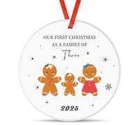 Tenare 2025 First Christmas as a Gingerbread Man Family of Three Design Ceramic Bauble Ornament for Xmas Tree Personalised Family New Baby Gift Baby's First Christmas Keepsake New Parents Gift
