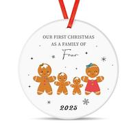 Tenare 2026 First Christmas as a Gingerbread Man Family of Four Design Ceramic Bauble Ornament for Xmas Tree Personalized Family New Baby Gift Baby's First Christmas Keepsake New Parents Gift