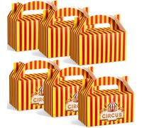 Tenare 24 Pcs Carnival Circus Gable Treat Boxes Halloween Striped Paper Gift Favors Boxes Snack Goodie Cases for Birthday Carnival Theme Party Decorations, 6 x 3.5 x 3.5 Inch(Red and Gold)