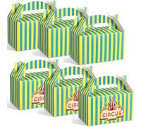 Tenare 24 Pcs Carnival Circus Gable Treat Boxes Halloween Striped Paper Gift Favors Boxes Snack Goodie Cases for Birthday Carnival Theme Party Decorations, 6 x 3.5 x 3.5 Inch(Blue and Yellow)