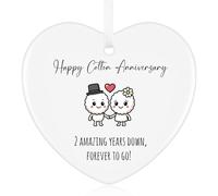 Tenare 2st Wedding Anniversary Plaque Gift for Couples Husband Wife, Happy Cotton Anniversary, Ceramic Ornament, Funny 2 Year Together Gifts for Women Men Partner Him Her Boyfriend Girlfriend