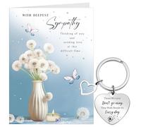 Tenare 3 Pcs Sympathy Cards Gifts Include Sympathy Thinking of You Card with Envelope and Memorial Keyring, Deepest Sympathy Greeting Cards for Sad Loss