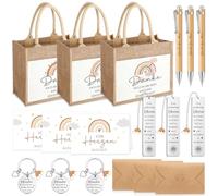 Tenare 3 Sets Farewell Gift for Teacher Containing Rainbow Jute Bag Bohemian Bookmark Keychain with Rainbow Pendant Ballpoint Pen Envelopes for Greeting Cards Gift