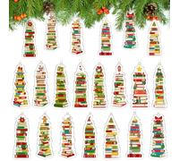 Tenare 30 Pcs Book Christmas Tree Ornament Acrylic Bookworm Christmas Decorations Bookshelf Xmas Ornaments Gift for Lover Reading Teacher Library Assistant Decor