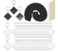 Tenare 30 Pcs Scratch Key Chain Set 1.73 Inch Scratching Keyring Scratch Crafts and Arts Rainbow Papers Acrylic Key Ring for Party Bag Fillers and Craft Supplies