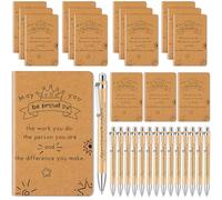 Tenare 32 Pcs Employee Appreciation Gifts Bulk Include 16 Kraft Inspirational Notebooks Small Pocket Journal Notepads and 16 Motivational Pens Bamboo Ballpoint Pens for Women Teacher Coworker