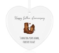 Tenare 3st Wedding Anniversary Plaque Gift for Couples Husband Wife, Happy Leather Anniversary, Ceramic Ornament, Funny 3 Year Together Gifts for Women Men Partner Him Her Boyfriend Girlfriend