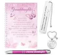 Tenare 4 Pcs Granddaughter's Gift Printed Notebook Writing Journal Bookmark Gifts Key Ring Ballpoint Pens Writing Pens for Women Birthday Graduation Christmas