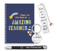 Tenare 4 Pcs Thank You Teacher Gifts Set Includes Appreciation Gifts Bookmark Teacher Keyring Metal Ballpoint Pen Lined Blank Page Notebook for Teacher Women Men Leaving End of Graduation (Star)