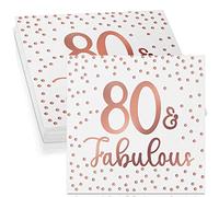 Tenare 40 Pcs Glitter Napkins Happy 80th Birthday Fabulous Cocktail Disposable Napkin for Birthday Party Anniversary Decoration, 3 Ply White and Rose Gold(80th Fabulous,White and Rose Gold)