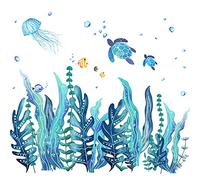 Tenare 5 Sheets Ocean Sea Turtle Wall Decals Stickers Under The Sea Stickers Grass Jellyfish Fish Removable Vinyl Decal for Bedroom Bathroom Nursery Room Wall Decor(Classic Style)