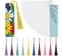 Tenare 50 Pieces Pcs Sublimation Blank Bookmarks Metal Heat Transfer Aluminum Bookmarks Bulk with Hole and Colorful Tassels for School Birthday Wedding DIY Projects and Gift Tag