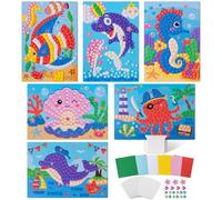Tenare 6 Pcs Spring Mosaic Sticker Picture Kits Mosaic Sticker Self Adhesive Mosaic Kits for Children Kids DIY Assorted Handmade Art Craft (Ocean Style)
