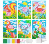 Tenare 6 Pcs Spring Mosaic Sticker Picture Kits Mosaic Sticker Self Adhesive Mosaic Kits for Children Kids DIY Assorted Handmade Art Craft (Lovely Style)