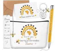 Tenare 6 Pcs Teacher Appreciation Gifts Include Cute Bee Makeup Bag Thank You Teacher Keychain Bookmark Ballpoint Pen Greeting Card with Envelope for Graduation Christmas School Office Supplies