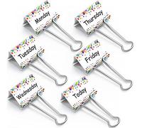 Tenare 6 Pieces Teacher Essentials Large Binder Clips 2 Inches Teacher Binder Paper Clips Office School Supplies Classroom Management Supplies(Cute Days of The Week)