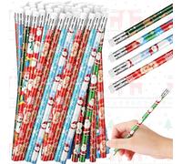 Tenare 60 Pcs Christmas Pencil with Eraser 12 Style Snowman Stocking Santa Claus Christmas Tree Reindeer Pencils Xmas Gift for Kid Student Xmas Stocking Fillers Stationery Party Favors (Novelty)