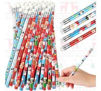 Tenare 60 Pcs Christmas Pencil with Eraser 12 Style Snowman Stocking Santa Claus Christmas Tree Reindeer Pencils Xmas Gift for Kid Student Xmas Stocking Fillers Stationery Party Favors (Vivid)