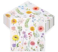 Tenare 60 Pcs Floral Napkins Paper Wildflower Colorful Disposable Summer Napkins Wildflower Tea Party Supplies for Banquet Wedding Picnic Dinner Anniversary Baby Shower Kitchen Bathroom Decoration