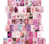 Tenare 60 Pcs Pink Wall Collage Kit Aesthetic Pictures Trendy Room Decor for Teen Girls Rose Pink Collage Posters Kit Coquette Wall Room Decor for Girls Bedroom, 4 x 6 Inch