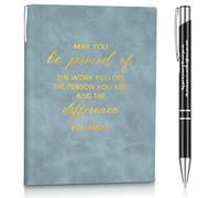 Tenare Appreciation Gift A5 Sheepskin Leather Journal and Pen Set Inspirational Notebook for Nurse Teacher Coworker Volunteer Graduation Gift Colleague Office(Blue,Be proud of)