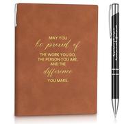 Tenare Appreciation Gift A5 Sheepskin Leather Journal and Pen Set Inspirational Notebook for Nurse Teacher Coworker Volunteer Graduation Gift Colleague Office(Brown,Be proud of)