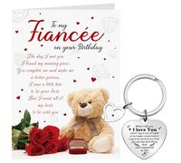 Tenare Birthday Card for Fiancée with Envelope and Keyring Cute Bear Card for Birthday I Love You Keychain for Fiancée Gift