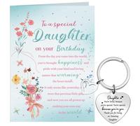 Tenare Daughter Birthday Card with Envelope and Heart Shape Keychain Gift from Dad Mum with Love Birthday Gifts Stainless Steel Heart Daughter Keyring Inspirational Present with Lovely Words